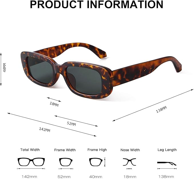 BUTABY Rectangle Sunglasses for Women Retro Driving Glasses 90’s Vintage Fashion Narrow Square Frame UV400 Protection