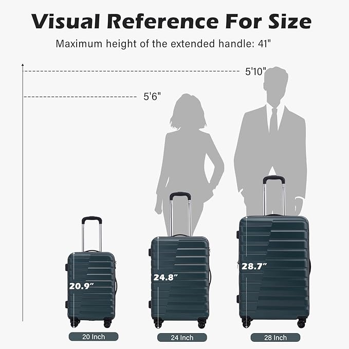 Coolife Luggage Sets, 3 Piece Hard Shell Suitcase Set with Spinner Wheels, Expandable Large Checked Luggage, Lightweight Rolling Carry On with TSA Lock Teal Blue