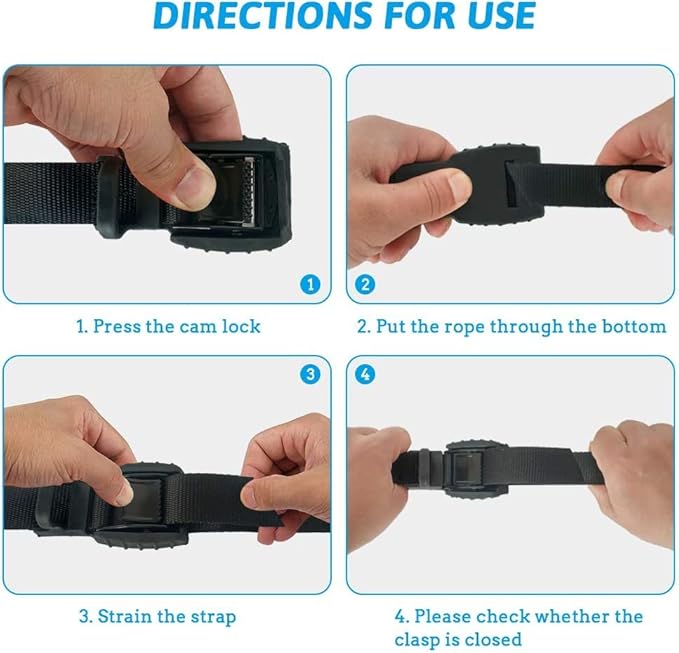Mind and Action 16 Foot Sturdy Tie Down Strap Lashing Strap with Rubber Padded Cam Lock Buckle,for Car Roof Rack,Kayak Canoe SUP Surfboard Tie Down,Boat Trailer Tow Straps (Black 8 Pack)