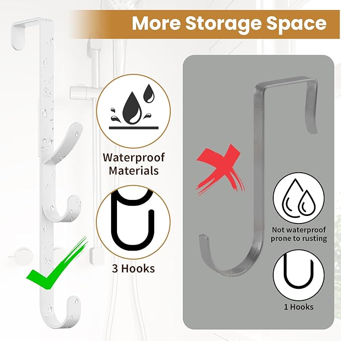 Over the Door Hooks hanger,over the door towel hook Organizer hanging for coat clothes backpack hat purse Metal Towel Rack Back of Shower for Bathroom,Dorm,Bedroom,Kitchen,Office Closet (White-2Packs)