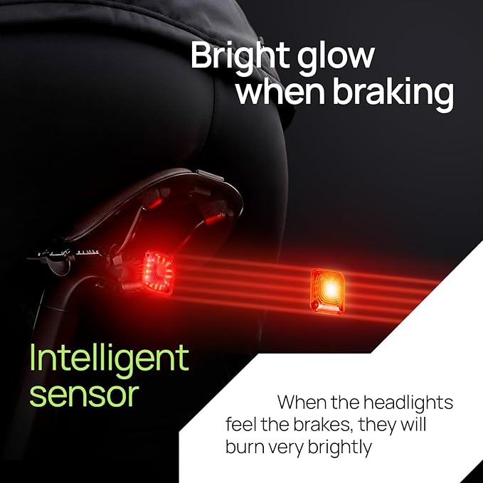 Smart Bike Lights Front and Back, R15 Kit, USB C Rechargeable with Auto Brake Sensing, 500 Lumen Waterproof Bicycle Headlight & Tail Light Set for Night Riding, Long Battery Life for Cycling Safety