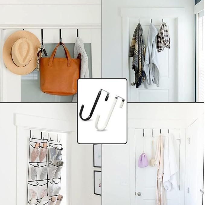 Over The Door Hooks, Door Hangers Hooks,Extra Long 5" Rustproof Organizer Hook with Soft Rubber Padding, No-Scratch Design for Towels, Robes, Coats, Bags (6 Pack White)