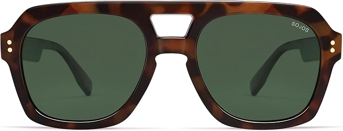 SOJOS Retro Thick Polarized Aviator Sunglasses for Women Men, Large Trendy Bold Square Pilot Shades SJ2385