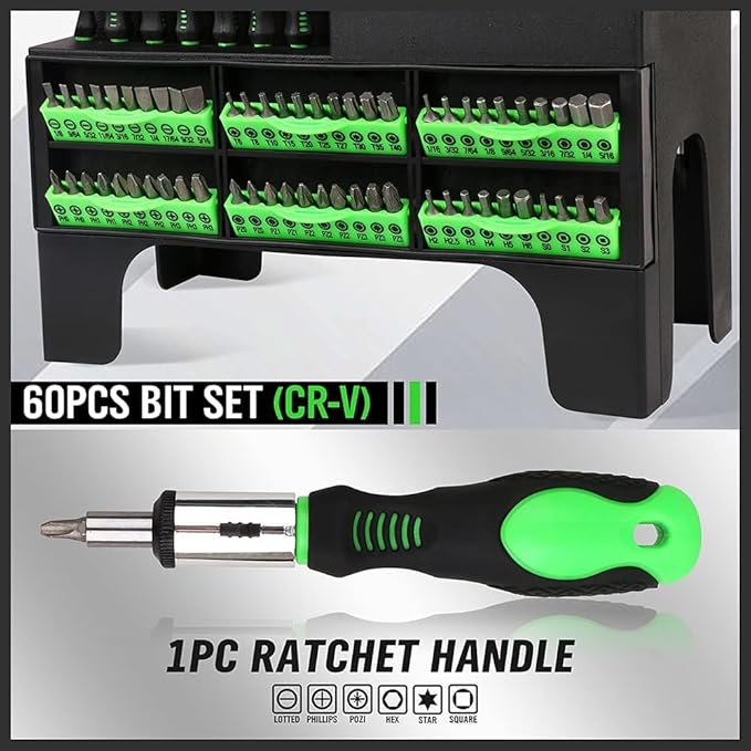 118-Piece Magnetic Screwdriver Set with Plastic Racking, Precision Screwdrivers, Magnetizer, Demagnetizer, Nut Drivers, Ratchet Handles, Allen Keys, Sockets & More - DIY Tools & Gift for Men