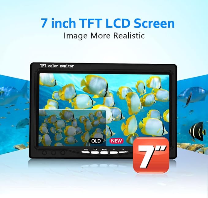Underwater Fishing Camera with 7 Inch LCD Monitor, HD 1000 TVL Portable Fish Finder, 30Pcs Adjustable LED White Lamp Light, 30M Cable Waterproof IP68 Camera for Ice Lake Sea Boat Kayak Fishing