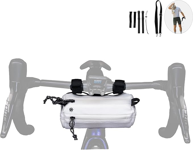 Lumiere & Co. Bike Handlebar Bag - Durable, Multiple Size and Color Options - Dual Elastic Straps, Clips & Hook-and-Loop for Customizable Fit (White, small)