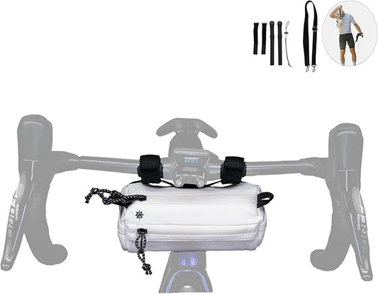Lumiere & Co. Bike Handlebar Bag - Durable, Multiple Size and Color Options - Dual Elastic Straps, Clips & Hook-and-Loop for Customizable Fit (White, small)