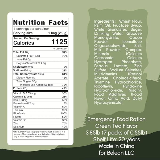 Emergency Food Supply - Green Tea Survival Ration - 20 Years Shelf Life - 7 Days