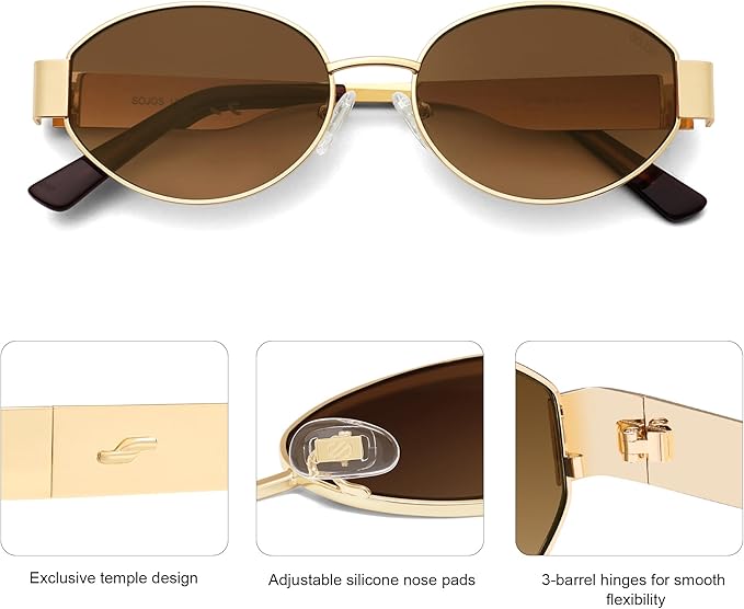 SOJOS Retro Oval Sunglasses for Women Trendy Classic Shades UV400 Protection SJ1256