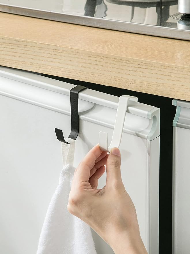 eywlwaar Over The Cabinet Door Single Hooks 5 Pack (Black) Fit for 3/4 inch Doors （Thickness Over 0.8Inch is Not Suitable
