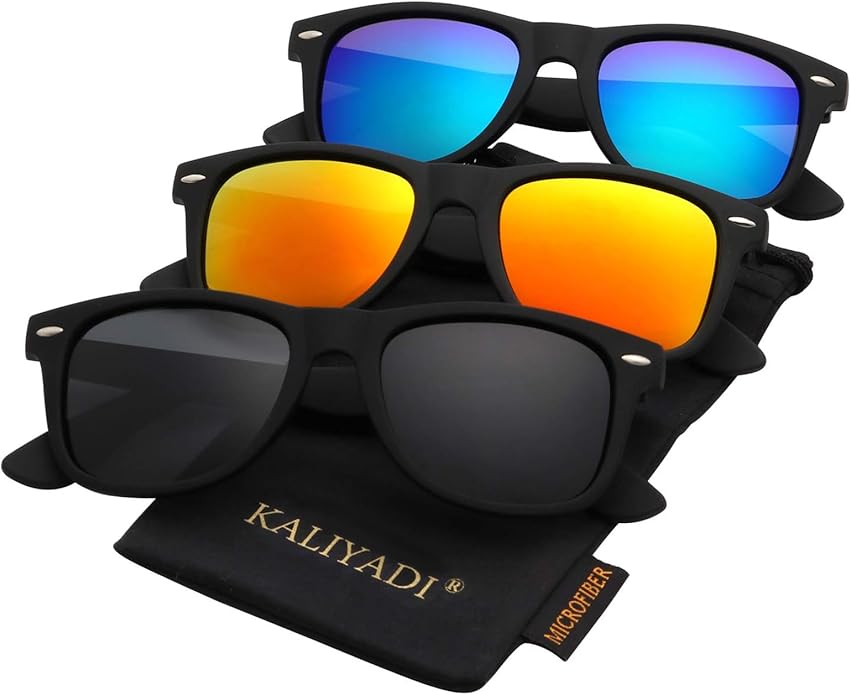 KALIYADI 偏光サングラス メンズ レディース マット仕上げ ミラーレンズ UVカット (3点セット)