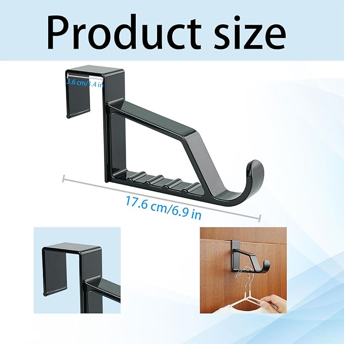 NewTalent 2pcs Over The Door Hanger Holder (Black) 2 Pack Over The Door Hooks for Hangers, Door Hanger Hooks, Storage Organizers