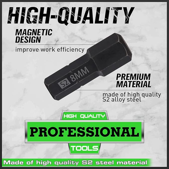 SWANLAKE 26-Piece Hex Head Allen Wrench Drill Bit Set, 1/4" Hex Shank Quick Change Bit Holder, Metric (1.5mm - 8mm) and SAE (5/64" - 5/16"), S2 Steel Hex Bits Set