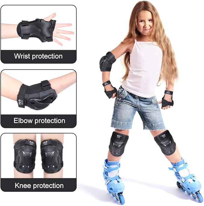 Kids/Youth Knee and Elbow Pads with Wrist Guards Protective Gear Set for Skating Skateboarding Cycling Biking Scooter and Multi Sports