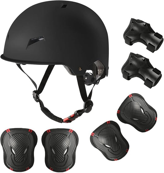 Skateboard Bike Helmet for Adults Adjustable Knee Elbow Pads Wrist Guards Protective Gear Helmets Set Teens for Bicycle Cycling Skate Scooter Bicycle Helmet