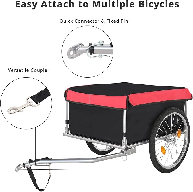 PEXMOR Bike Cargo Trailer, Foldable Bicycle Cart Bike Wagon Trailer w/Universal Bike Hitch & 20" Quick Release Wheel, Folding Bike Luggage Carrier w/Waterproof Cover, Large Loading Bike Storage Cart