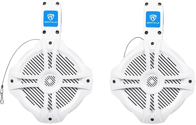 Rockville Pair RWB65W 6.5" White 2-Way Marine Wakeboard Tower Speakers, 250W Total, 4 Ohm, Waterproof, High-Fidelity Sound, Durable Mounting for Boats and Off-Road Vehicles