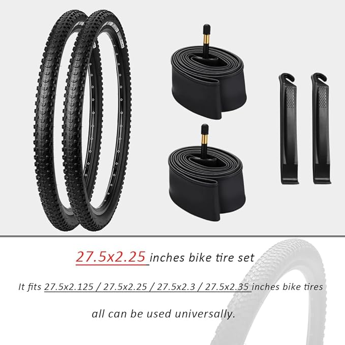 26/27.5/29x2.25 inch Mountain Bike Tire Set 2 Pack 26/27.5/29x2.25 Mountain Bicycle Tires 60TPI Kevlar Foldable and Pair 26/27.5/29 inch Bike Inner Tubes with 2 Pcs Tire Levers
