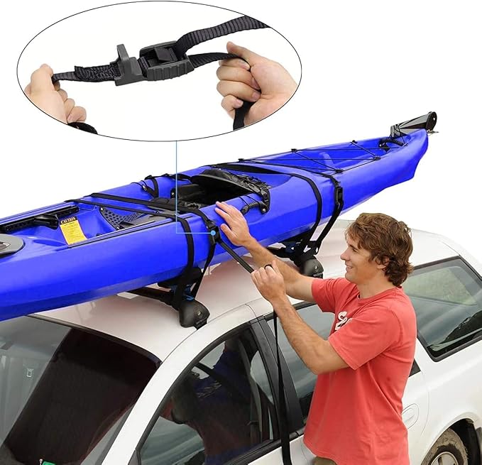 Mind and Action 16 Ft Sturdy Tie Down Strap Lashing Strap with Rubber Padded Cam Lock Buckle,for Car Roof Rack,Kayak Canoe SUP Surfboard Tie Down,Boat Trailer Tow Strap(2 Pack)