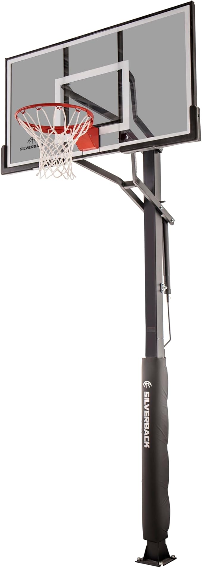 Silverback Height Adjustable In-Ground Basketball Hoop with Tempered Glass Backboard, Pro-Style Breakaway Rim & Backboard Pad