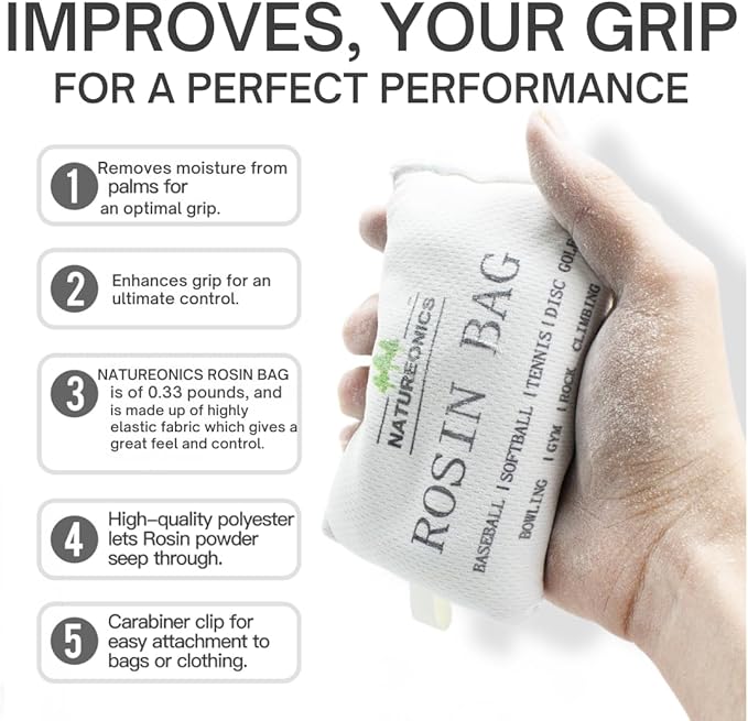Rosin Bag for Improved Grip in Baseball, Bowling, Softball, Pickleball, Tennis, Disc Golf, Gym & Weight Lifting, Pole Grip and Rock Climbing - 5.3 Oz, White, 5.12 x 3.4 Inches.