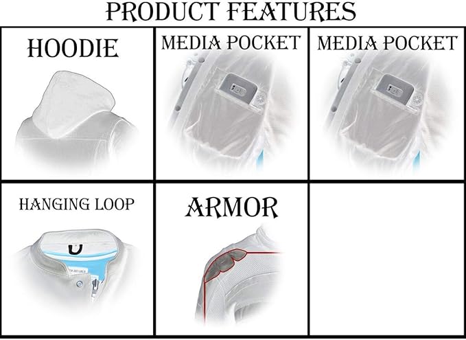 Milwaukee Leather MPM1788-SILVER-2X Zippered Hoodie men's With CE Approved Removable Reinforced Shoulder & Elbows Pads (SILVER, 2X)
