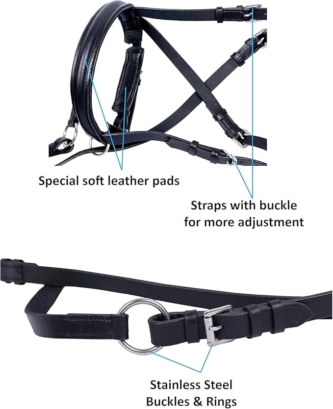 Hulara Genuine English Leather Crossover | Crossunder Bitless Horse Bridle Headstall with Reins