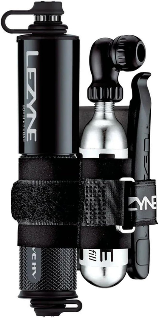 LEZYNE Pocket Drive HV Compact Bike Hand Pump, Pump-Only & Loaded Kit Options | 90 PSI High Volume Portable Bicycle Pump for Plus-Size Tires, CNC Aluminum, ABS Flex Hose, Presta & Schrader Compatible