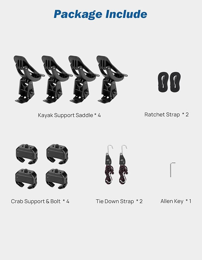 JOYTUTUS Kayak Roof Rack Saddles, Crab Roof Mounting Kit Fits Most Car SUV Truck Cross Bars, Carrier Kayak Paddle Board Surfboard with Tie Down Straps Ratchet Strap,150LBS Load Capacity 2 Pairs