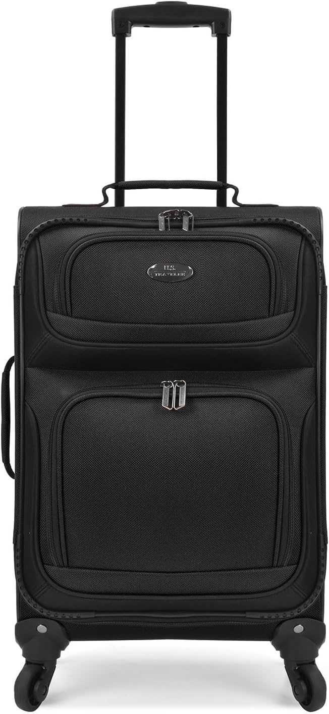 U.S. Traveler リオ 軽量ソフトサイド ローリングキャリーオンスーツケース、4輪セット、ブラック