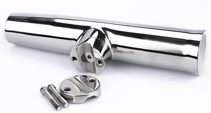 2PCS Tournament Style Boat Fishing Rod Holders, 316 Stainless Steel Clamp on 7/8" to 1" Rail, 360 Adjustable Fishing Rod Holder