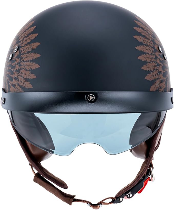 VCOROS Half Helmet Motorcycle DOT Approved Open Face Helmet F07 with Sun Visor and Quick Release Buckle for Adults Men and Women (F07-Indian,S)