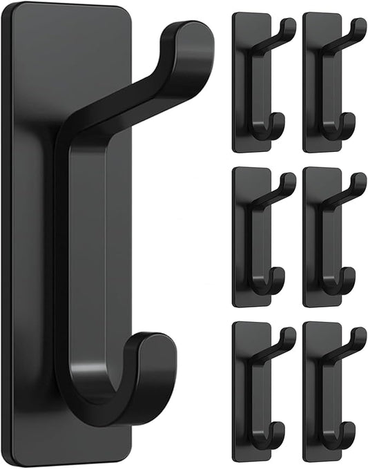 Self Adhesive Wall Hooks for Hanging: Extra Strong 13 LB, Hook for Coat, Towel in Bathrooms, Shower, Kitchen, Wall, Door Hook, Black 6 Pack
