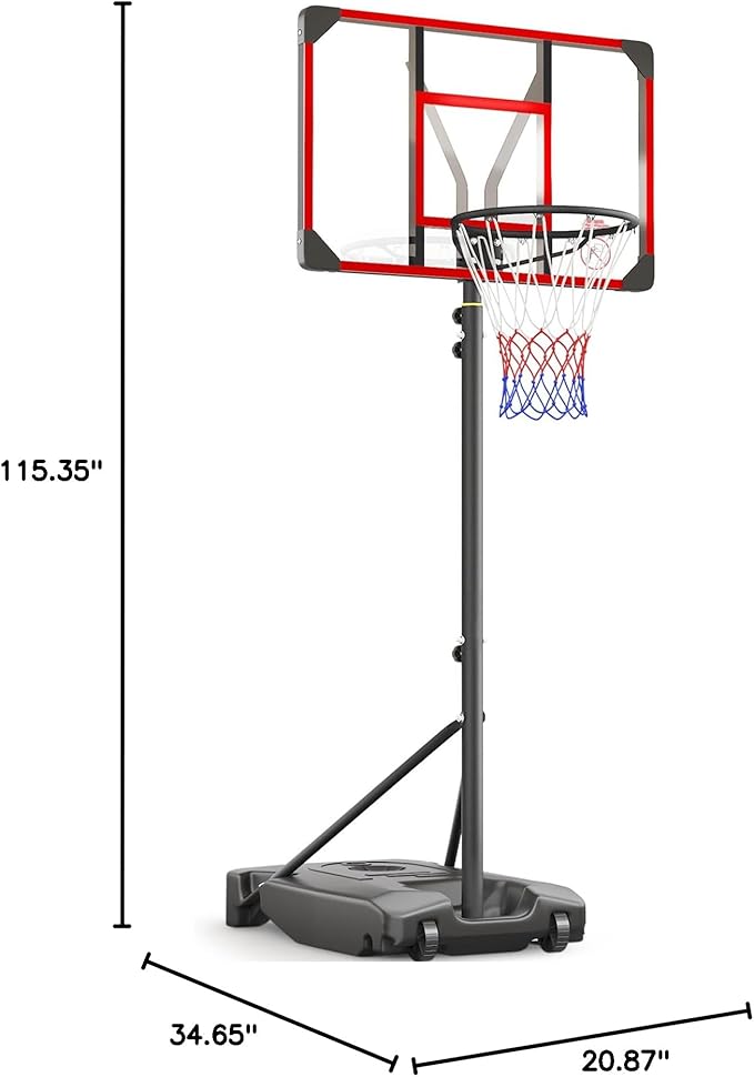 Kids Basketball Hoop Outdoor 4.82-8.53ft Adjustable, Portable Basketball Hoops & Goals for Kids/Teenagers/Youth in Backyard/Driveway/Indoor, with Enlarged Base and PC Backboard