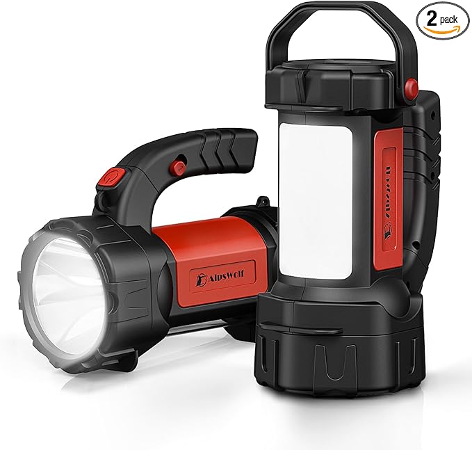 AlpsWolf キャンプランタン充電式、同LED懐中電灯スポットライトランタン 2個セット 800LM、3600容量駆動、屋外ハイキング、停電用の赤色ポータブル高輝度キャンプライト