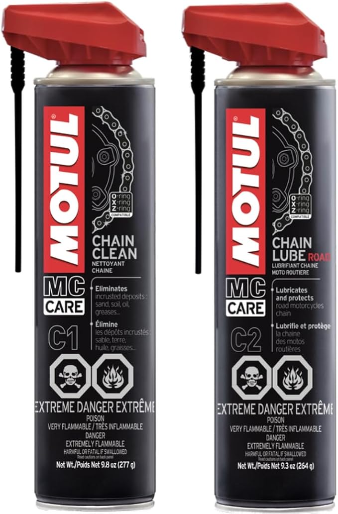 Motul C1 Chain Clean + C2 Chain Lube Road Bundle | Heavy-Duty Motorcycle Chain Cleaner 9.8oz & Chain Lubricant Spray 9.3 oz for Street & Sport Bikes