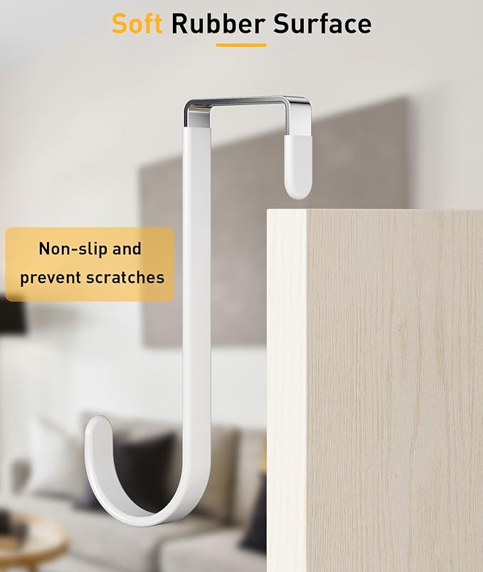 4 Pack Over The Door Hooks, Door Hanger Hook, Towel Hooks for Hanging, Towel Hanger for Bathroom, Fit 1 3/8" Door White, Dorm Room Essentials