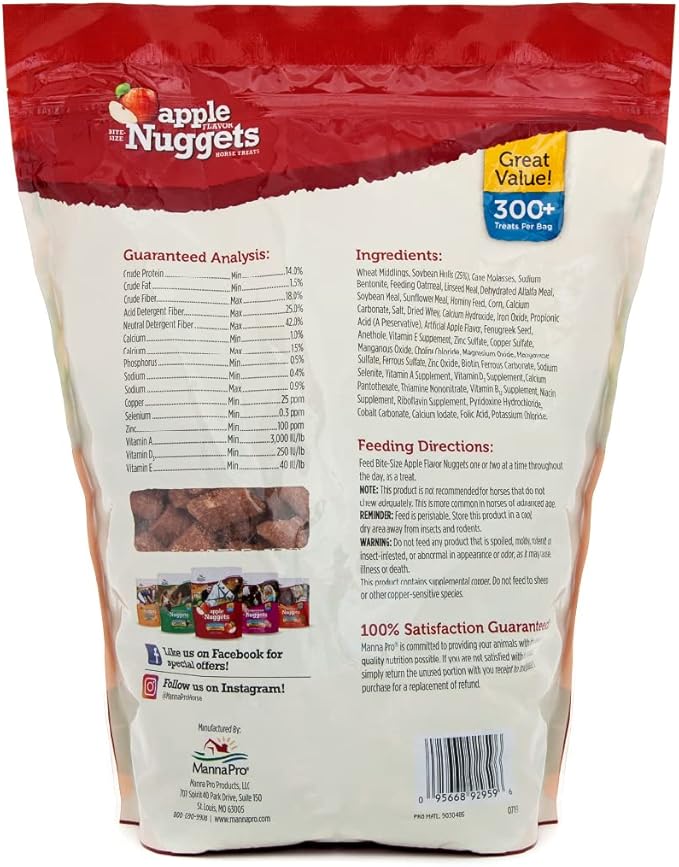 Manna Pro Bite-Size Nuggets for Horses, Pocket Sized Training Horse Treats, Apple Flavored Treats, Packs with Vitamins & Minerals, Great Taste Guaranteed, 4 lbs