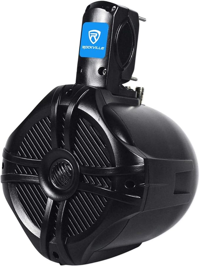 Rockville RWB65B 500W 6.5インチ マリンウェイクボードタワースピーカー 4Ω 防水 高耐久マウント 高音質 ボート、ジープ、ATVに最適