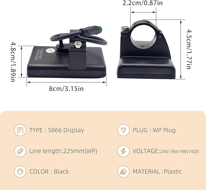 S866 Electric Bicycle LCD Display Meter, 24V 36V 48V Ebike LCD Display Control Panel Wireless Bicycle Speedometer Odometer for Electric Scooter Electric Bike Modification