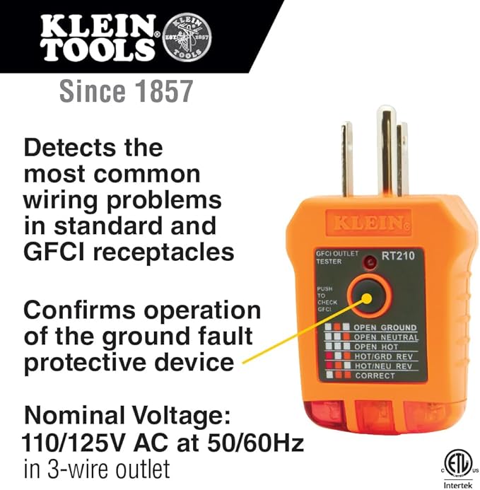 Electrical Tester Kit with AC/DC Voltage Tester, Receptacle Tester and 5-in-1 Screwdriver/Nut Driver, 3-Piece