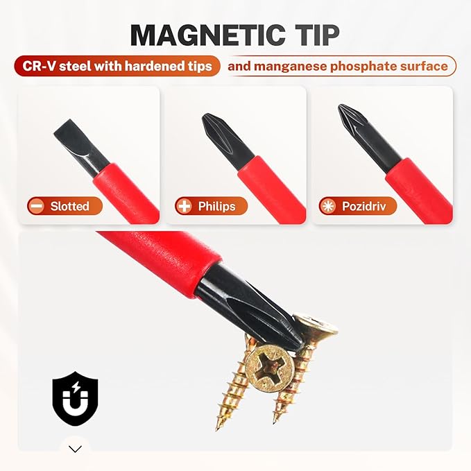 BILITOOLS Insulated Screwdriver Set, 9pcs 1000V Electrical Screwdriver Insulated VDE Tools for Electrician Magnetic Phillips Slotted Pozidriv Tips