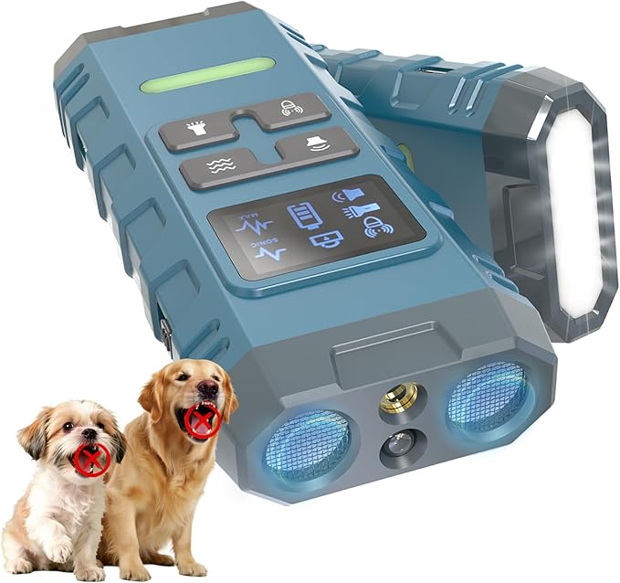 Dog Bark Deterrent Device,Anti Barking Device for Dogs, Ultrasound Dog Bark Deterrent,Best Anti-Barking Device, 4 Modes & LED Light & LCD Screen Portable Indoor & Outdoor（Blue）