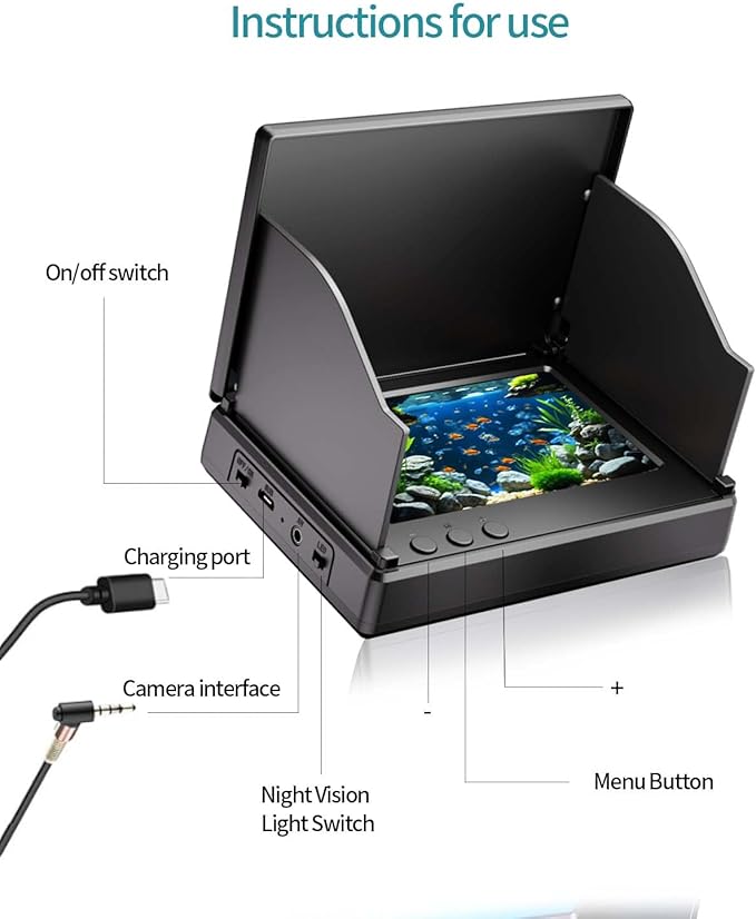 FOURQ Underwater Fishing Camera,Fishing Camera with Infrared Night Vision Light, Portable Fish Finder with 100ft Cable, 4.3 Inch LCD and Upgraded HD Lens for Ice Lake Boat Kayak Fishing