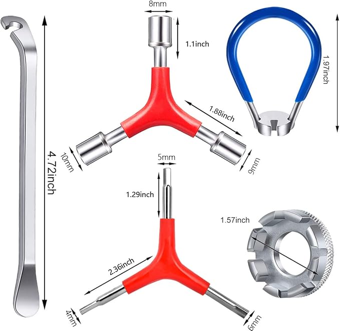 CHIVENIDO Bike Spoke Wrench, Portable Bicycle Spoke Tool Kit Includes 8 Way Bike Rim Truing Tool, Spoke Wrench with Rubber Handle