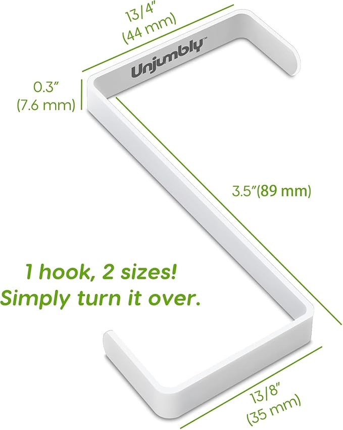 Unjumbly 4 Pack Over The Door Hooks - Fitting Door Width Between 1 3/8" and 1 3/4", Reversible Door Hangers for Hanging Clothes, Towels, Coats and More (White) (White, 2 Pack (Long))