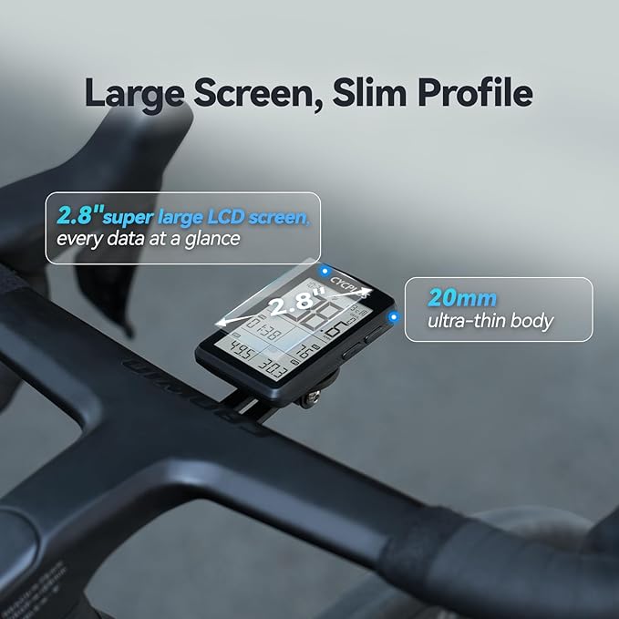 CYCPLUS Bike Computer GPS Wireless, ANT+ Cycling Computer GPS with Bluetooth, 2.8" LCD Screen,100+ Hours Battery Endurance Bike Speedometer with Auto Backlight IP67 Waterproof