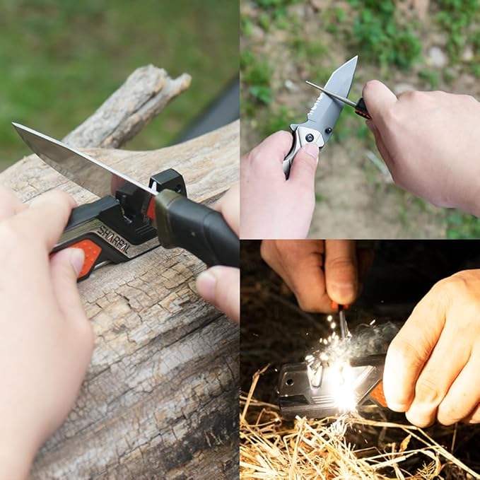 SHARPAL 101N 6-in-1 Pocket Knife Sharpener & Survival Tool – Diamond Sharpening Rod, Fire Starter Ferro Rod, Whistle – Sharpens Straight & Serrated Blades, Repairs & Hones Knives