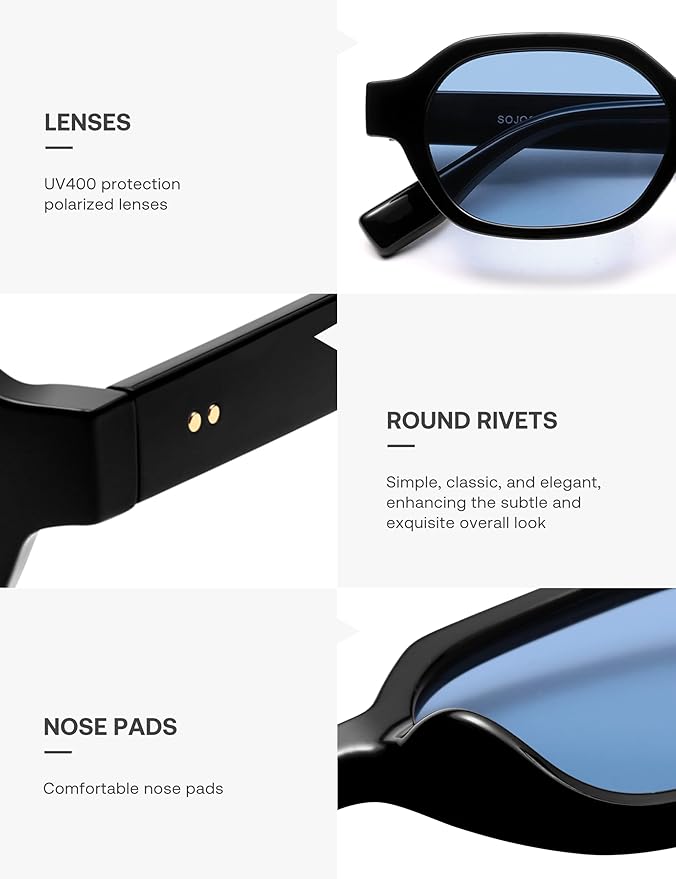 SOJOS Retro Polarized Hexagon Sunglasses for Women Men, UV400 Trendy Rectangle 70s 80s 90s Shades SJ2389