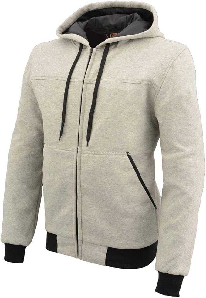 Milwaukee Leather MPM1788-SILVER-2X Zippered Hoodie men's With CE Approved Removable Reinforced Shoulder & Elbows Pads (SILVER, 2X)